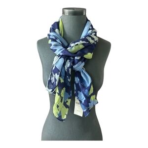 Coldwater Creek Abstract Floral Scarf Shawl NWT Blue Yellow White 72"x24"